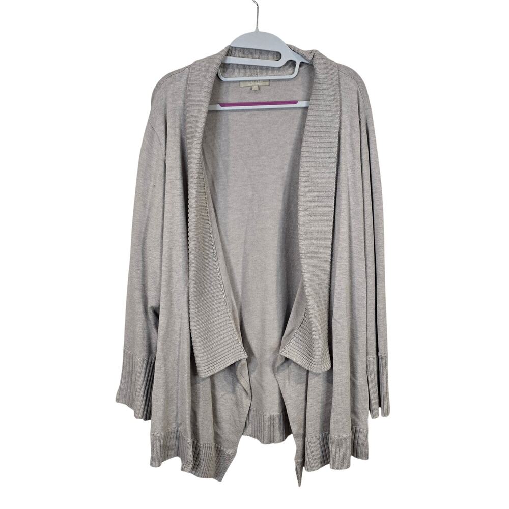 Women's Joan Vass Beige Open Front Sweater Cardigan | Size 3X